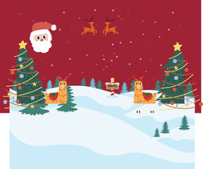 Red Illustration Christmas Presentation santa, snow, winter, santa claus, tree, holiday, gift, xmas, cartoon, illustration, snowman, card, vector, celebration, new, hat, new year, december, year, gree
