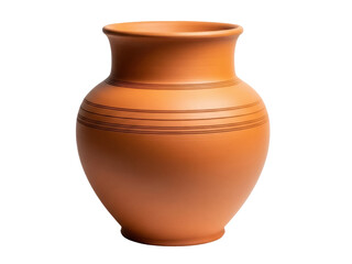Isolated terracotta vase with horizontal lines, clay pot with classic vintage form design