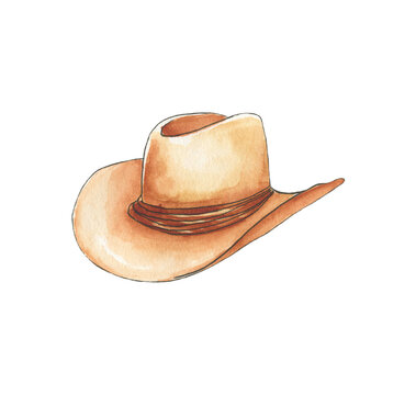 Watercolor drawing of a cowboy hat in natural colors