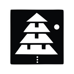 Stylized Christmas Tree Icon with Ornaments on a Dark Background, Festive Holiday Symbol