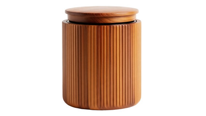 Isolated container made of wood with cover, cylindrical ribbed vessel with solid lid