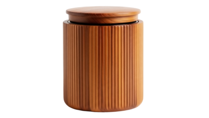 Isolated container made of wood with cover, cylindrical ribbed vessel with solid lid