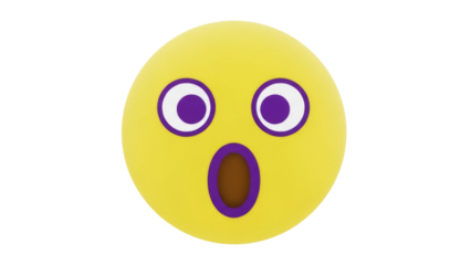 Isolated yellow cartoon face with surprised expression, great emotion, and big wide eyes
