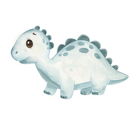 Cute dinosaur illustration in watercolor style with light colors