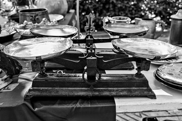 Scales, antique iron weighing scales, in black and white
