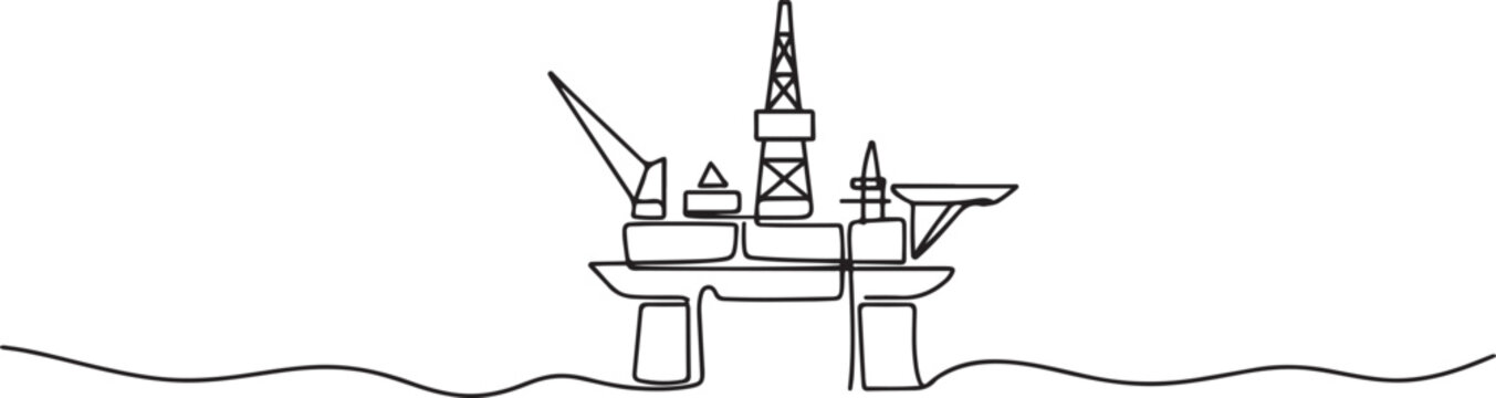 One continuous line drawing of Offshore platform vector illustration. one line Art icon drawing