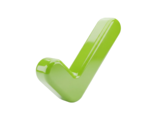 Isolated green glossy check mark indicating approval or agreement, verifying validity