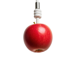Isolated Red Apple on Rope - Suspended Fresh Fruit Still Life, Healthy Food Concept