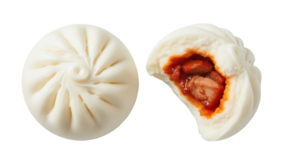 Isolated Char Siu Bao buns steamed with pork, a popular Cantonese dim sum dish snack food