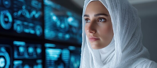 Middle Eastern Female Executive Overseeing Sustainability Performance Metrics