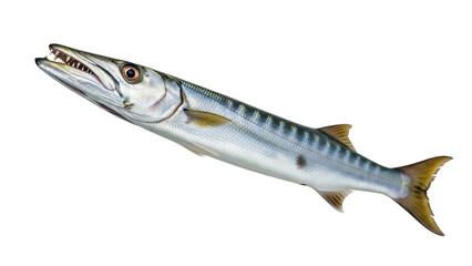 Naklejka premium Isolated Barracuda Fish Swimming Underwater Sea Creature Predator Sharp Teeth No People