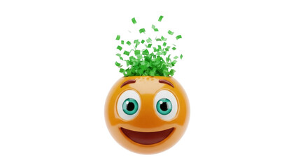 Isolated Orange Smile Face with Green Hair or Confetti with Funny Look and Smiling Mouth