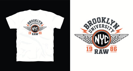 Brooklyn university nyc raw vintage emblem with wings and lightning
