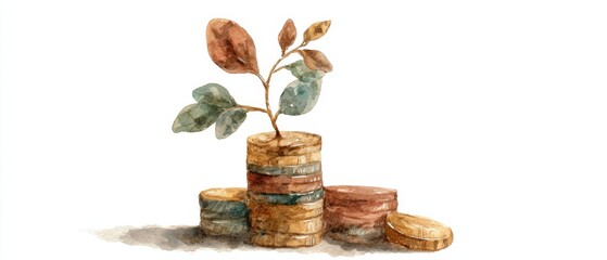 Long-term Financial Growth with Sapling Emerging from Vintage Gold Coins