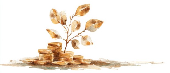 Long-Term Financial Growth Symbolized by Sapling Emerging from Vintage Gold Coins