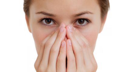Close up of a woman's nose and mouth breathing with open mouth, isolated on a transparent background, ideal for health and wellness concepts