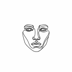 Minimalist continuous line art drawing of a serene human face.