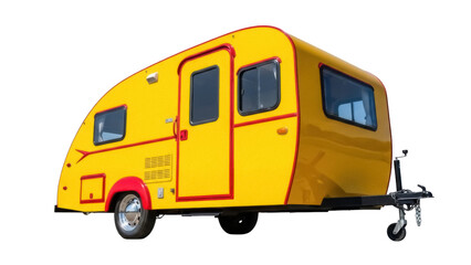 Isolated Yellow Teardrop Camping Trailer for Road Trip Adventures, Recreational Vehicle, RV