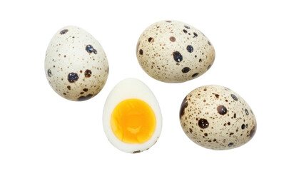 Isolated Quail Eggs and Halved Hard Boiled Egg as Easter Food and Delicate Gourmet Dish