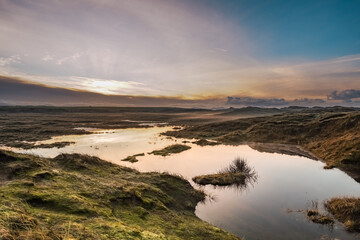 Fototapeta premium The sand dune slacks after heavy rain at Abberfraw Anglesey