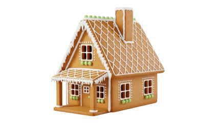 Isolated festive gingerbread house with icing decoration perfect for Christmas holiday season