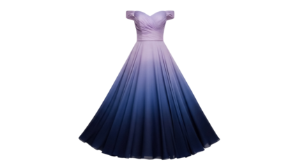 Isolated ombre dress, gown with an off-the-shoulder neckline, formal garment for women