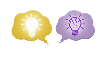 Isolated Pair of Conceptual Speech Bubbles Representing Innovative and Broken Ideas