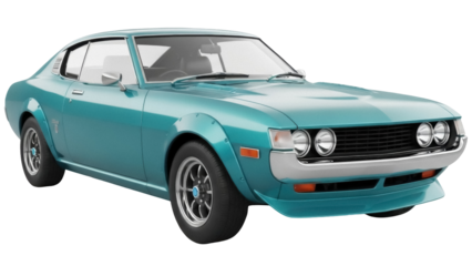 Isolated Vintage Teal Car, Classic Celica Design, Clean Look. High quality image for advertising
