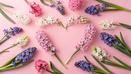 Heart-Shaped Hyacinth Flowers on Pink Pastel Background - 7