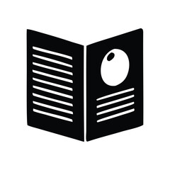 Open book icon representing knowledge and information, with text and a symbol on its pages