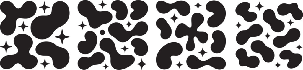 Abstract black and white organic shapes with star accents pattern