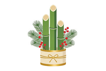 Traditional Japanese New Year Kadomatsu arrangement of bamboo and pine on a transparent background. For holiday advertising and corporate branding.