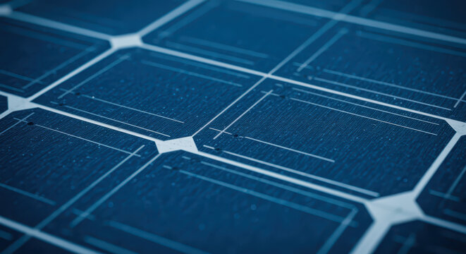 Ultra Close-up of Solar Module Silicon Cells and Busbars for Clean Power Production