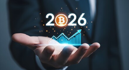 Bitcoin price prediction for 2026 with upward growth chart held in hand