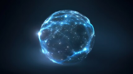 Abstract glowing sphere representing digital connections and networking with bright nodes and lines on a dark background for futuristic themes