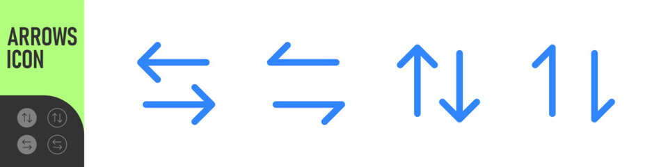 Fototapeta premium Set of arrow and direction icons in different styles with multiple color variations. Perfect for UI UX, apps, navigation, swap actions, scroll and interface controls.