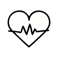 Minimalist heart with vital signs heartbeat line icon representing health, medical care, and wellness. Simple graphic illustration of love, life, and cardiology, ideal for digital design