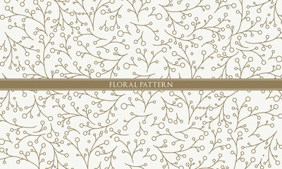 Minimalist Berry Branch Seamless Pattern with Thin Gold Lines