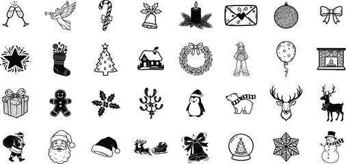 Christmas and New Year Icon Set in Flat Glyph Style