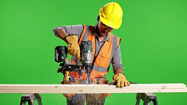 Nail gun firing studs into wooden plank with nail gun nailing studs on effect videos Mission Cordless Power Tools V4 (real life use)