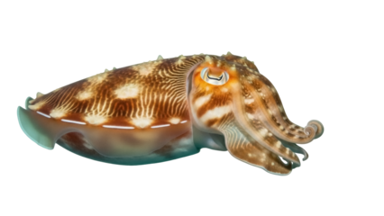 Striking cuttlefish PNG isolated on transparent background, cephalopod with brown stripes and spots, marine animal for educational use