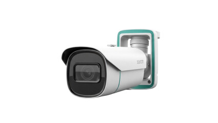 Modern white security camera isolated PNG, surveillance system for home safety and crime prevention on transparent background
