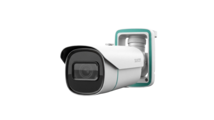 Modern white security camera isolated PNG, surveillance system for home safety and crime prevention on transparent background