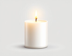 Vibrant flame illuminating a pristine white pillar candle, creating a warm, comforting glow. This tranquil image symbolizes peace, hope, and remembrance, ideal for solemn or spiritual themes