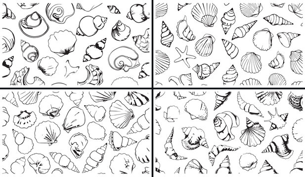 marine shell illustration vector, sea shell background pattern, beach shell doodle artwork, ocean life shell illustration, tropical shell clipart set, coastal shell design, shell texture background, n