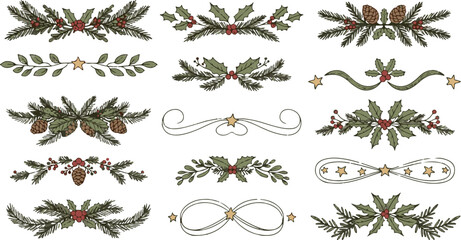 Hand Drawn Christmas And Winter Botanical Decorative Elements vector illustration © RJ - Creativity