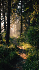 Obraz premium Sunlit Path Through Forest