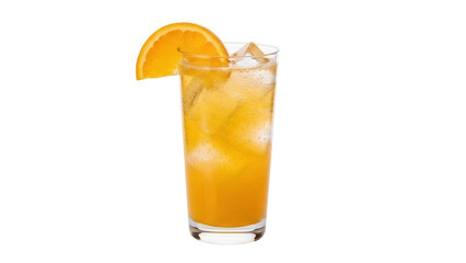 Refreshing orange cocktail with ice cubes and slice isolated PNG, summer drink for party and bar menu on transparent background