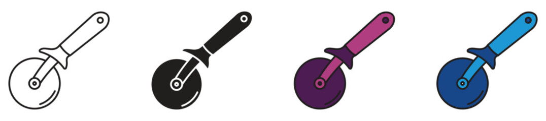 Pizza slicer icon set, kitchen utensil symbol, vector illustration on white background.