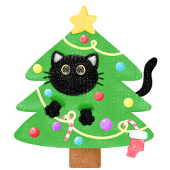 christmas tree with cat